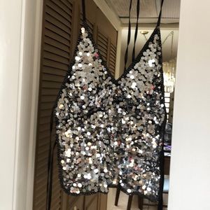 Sequin halter top- silver and black